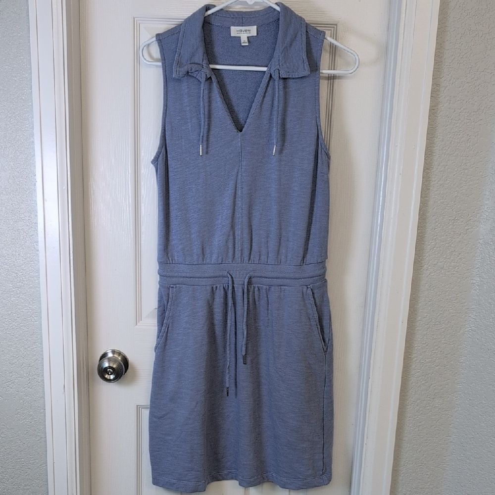 Casual Heather Blue Sleeveless Cotton Mini Dress